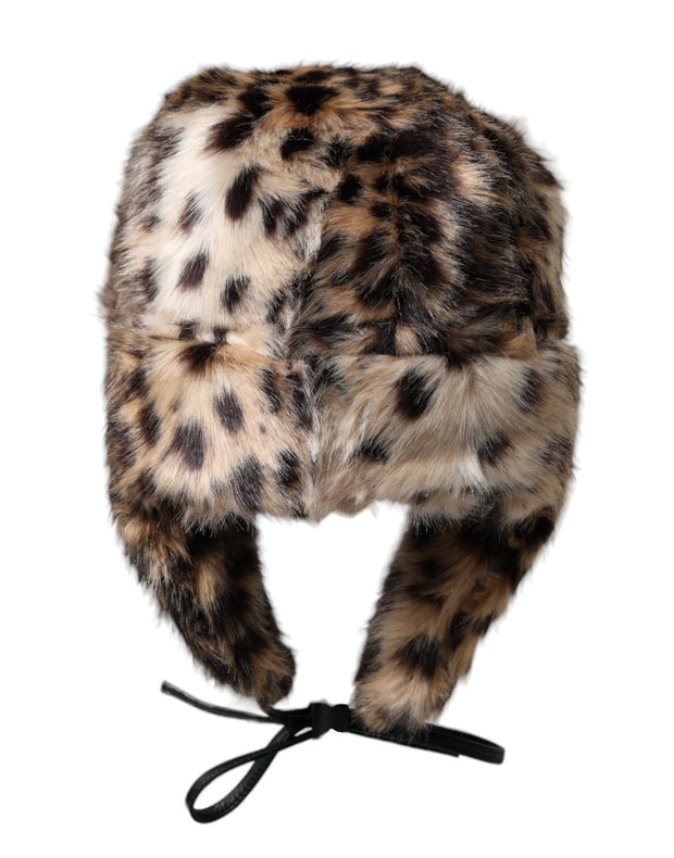 Multicolor Leopard Fur Trapper Women Hat Dolce & Gabbana