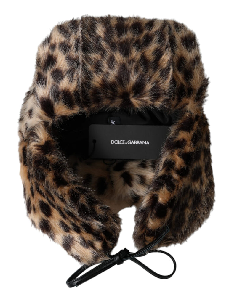 Multicolor Leopard Fur Trapper Women Hat Dolce & Gabbana