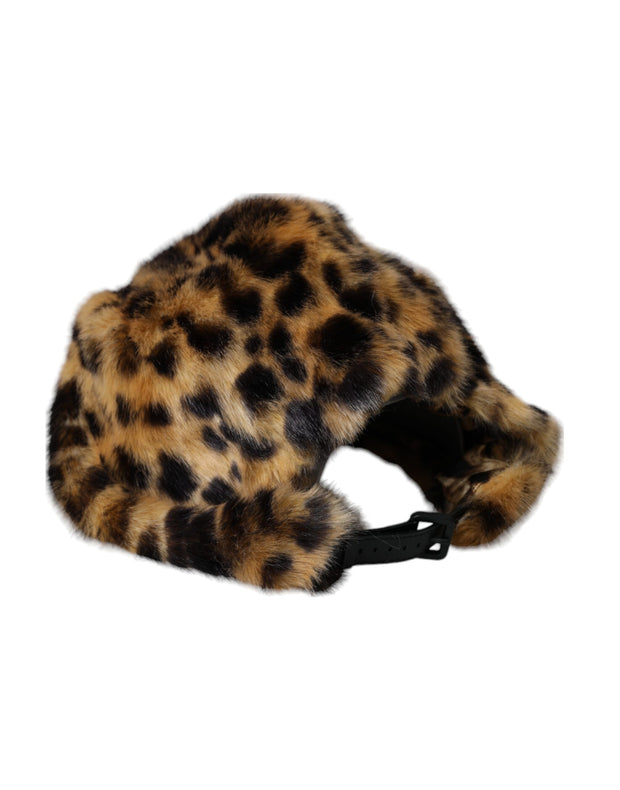 Brown Leopard Fur Women Bucket Hat Dolce & Gabbana