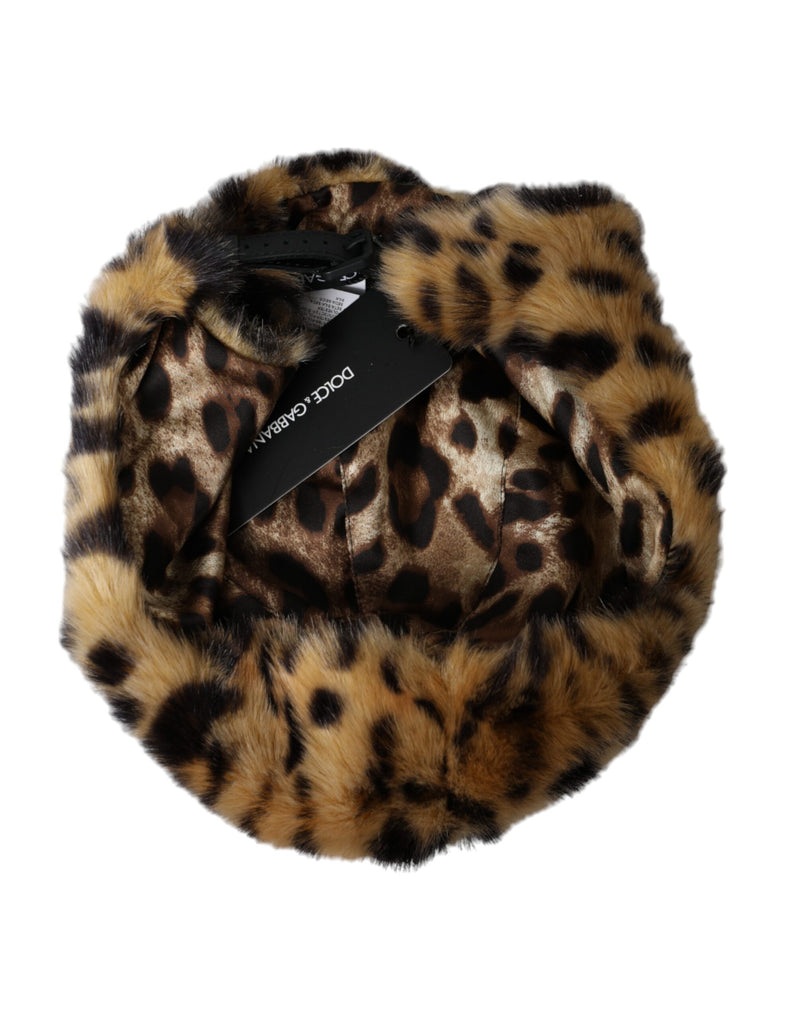 Brown Leopard Fur Women Bucket Hat Dolce & Gabbana