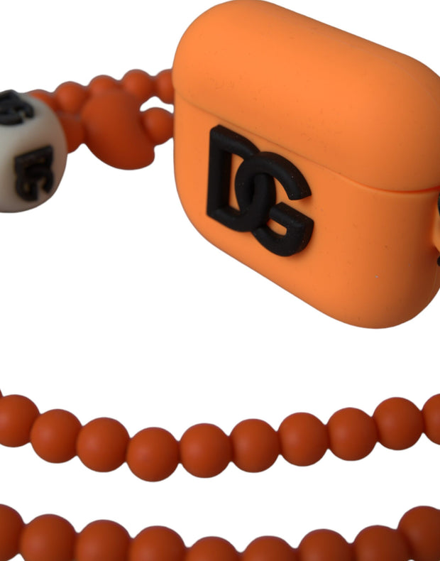 Orange Silicone Rubber Logo Beaded Strap Airpods Case Dolce & Gabbana