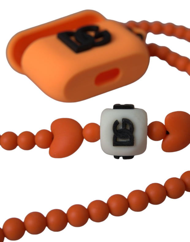 Orange Silicone Rubber Logo Beaded Strap Airpods Case Dolce & Gabbana