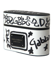 Black White Leather Scribble Embossed Logo Airpods Case Dolce & Gabbana