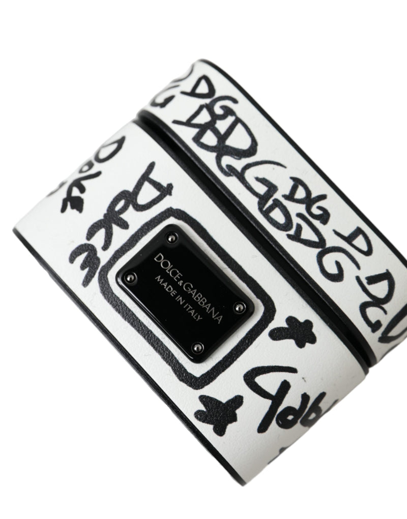 Black White Leather Scribble Embossed Logo Airpods Case Dolce & Gabbana