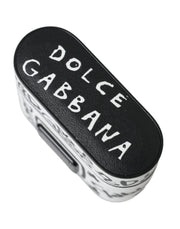 Black White Leather Scribble Embossed Logo Airpods Case Dolce & Gabbana