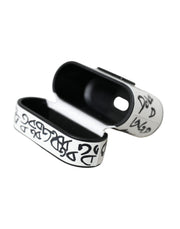 Black White Leather Scribble Embossed Logo Airpods Case Dolce & Gabbana