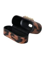 Brown Leopard Calf Leather Logo Plaque Airpods Case Dolce & Gabbana