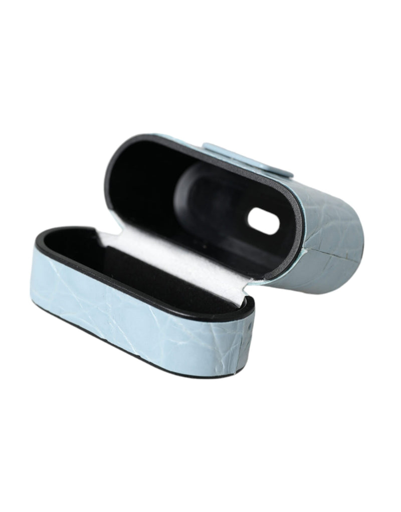 Light Blue Leather Metal Logo Plaque Airpods Case Dolce & Gabbana