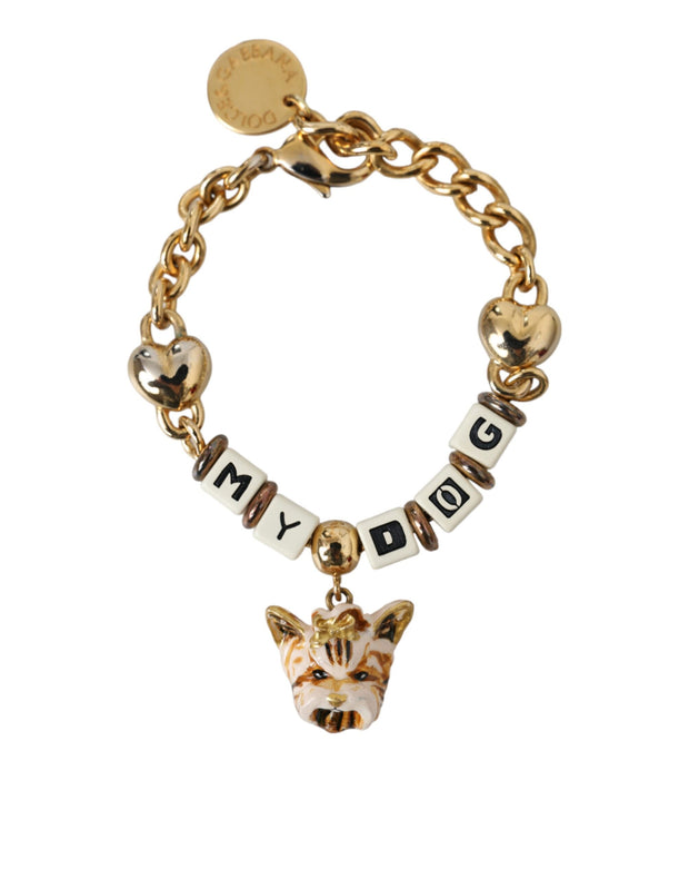 Gold Tone Brass Chain MY DOG Heart Bracelet Dolce & Gabbana