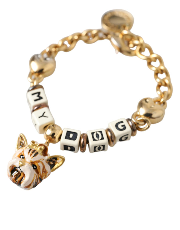 Gold Tone Brass Chain MY DOG Heart Bracelet Dolce & Gabbana