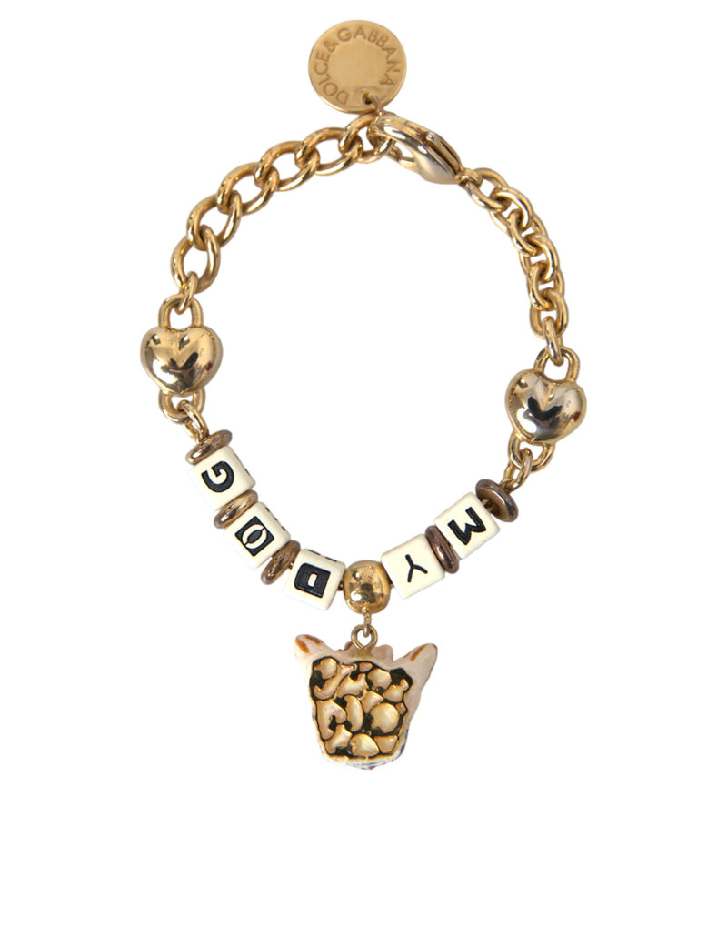 Gold Tone Brass Chain MY DOG Heart Bracelet Dolce & Gabbana