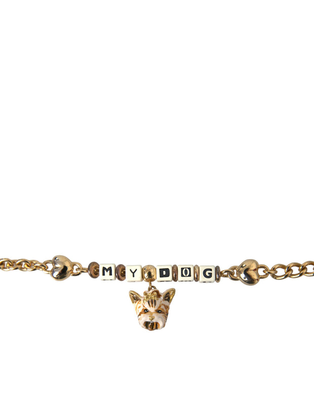 Gold Tone Brass Chain MY DOG Heart Bracelet Dolce & Gabbana