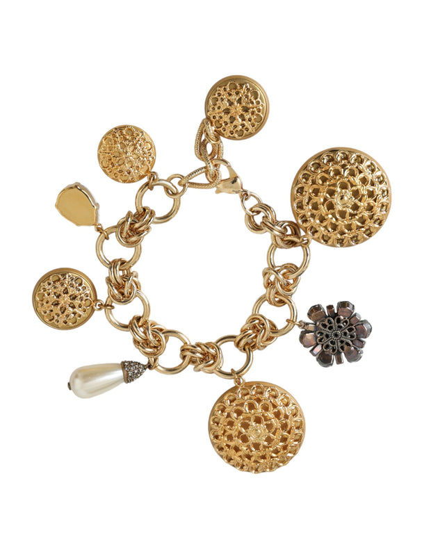 Gold Tone Brass Chain Crystal Women Bracelet Dolce & Gabbana