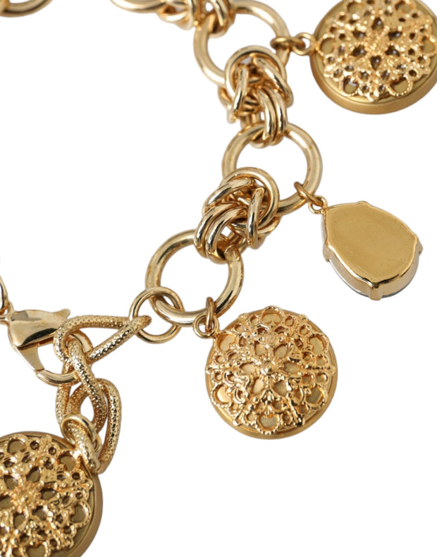 Gold Tone Brass Chain Crystal Women Bracelet Dolce & Gabbana