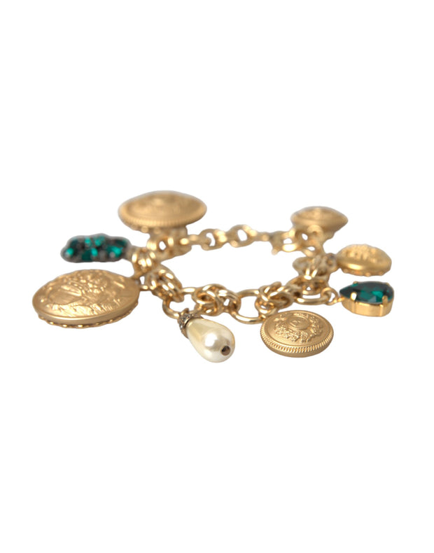 Gold Tone Brass Chain Crystal Women Bracelet Dolce & Gabbana