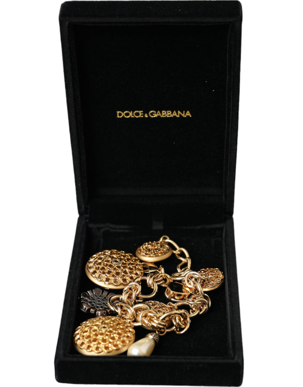 Gold Tone Brass Chain Crystal Women Bracelet Dolce & Gabbana