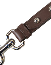 Brown Plain Leather Silver Brass Keyring Holder Keychain Dolce & Gabbana