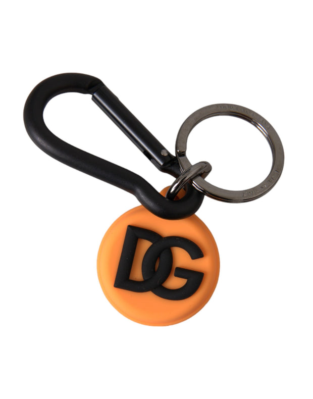 Orange Rubber DG Logo Round Brass Metal Keyring Keychain Dolce & Gabbana