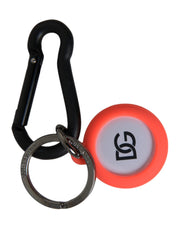 Red Orange Rubber DG Logo Round Metal Keyring Keychain Dolce & Gabbana