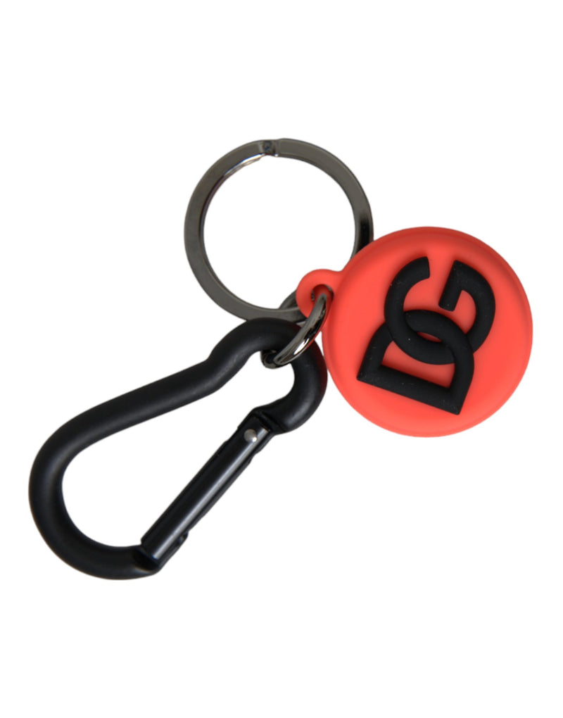 Red Orange Rubber DG Logo Round Metal Keyring Keychain Dolce & Gabbana