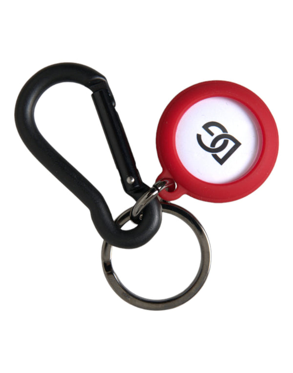 Red Rubber DG Logo Round Metal Brass Keyring Keychain Dolce & Gabbana