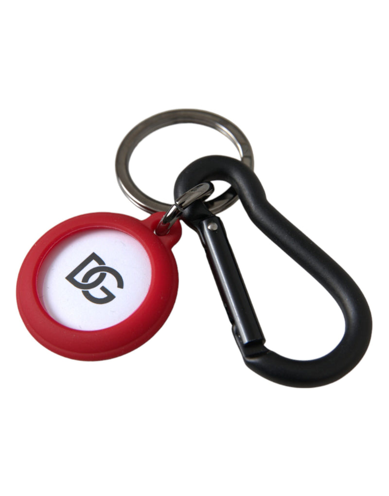 Red Rubber DG Logo Round Metal Brass Keyring Keychain Dolce & Gabbana