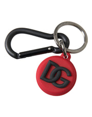 Red Rubber DG Logo Round Metal Brass Keyring Keychain Dolce & Gabbana