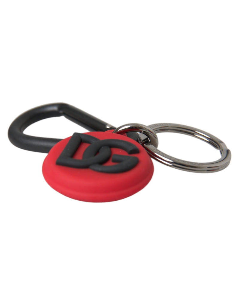 Red Rubber DG Logo Round Metal Brass Keyring Keychain Dolce & Gabbana