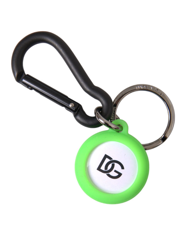 Green Rubber DG Logo Round Brass Metal Keyring Keychain Dolce & Gabbana