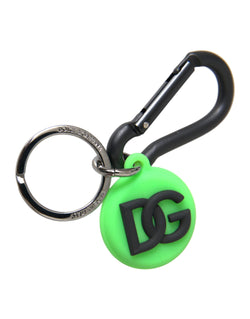 Green Rubber DG Logo Round Brass Metal Keyring Keychain Dolce & Gabbana