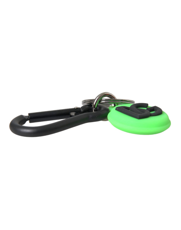 Green Rubber DG Logo Round Brass Metal Keyring Keychain Dolce & Gabbana