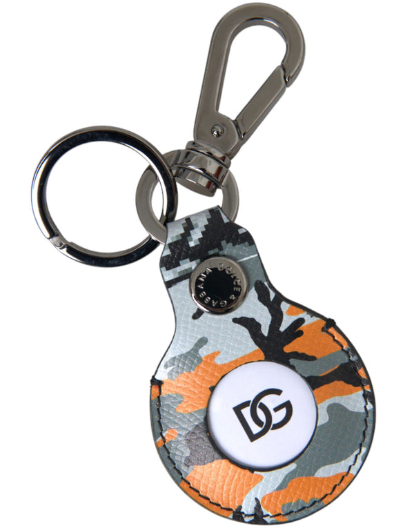 Camouflage Leather DG Logo Round Metal Keyring Keychain Dolce & Gabbana