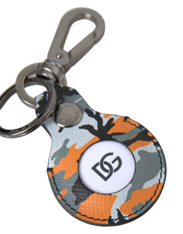 Camouflage Leather DG Logo Round Metal Keyring Keychain Dolce & Gabbana