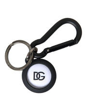 Black White Rubber DG Logo Round Metal Keyring Keychain Dolce & Gabbana