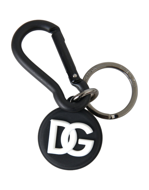 Black White Rubber DG Logo Round Metal Keyring Keychain Dolce & Gabbana