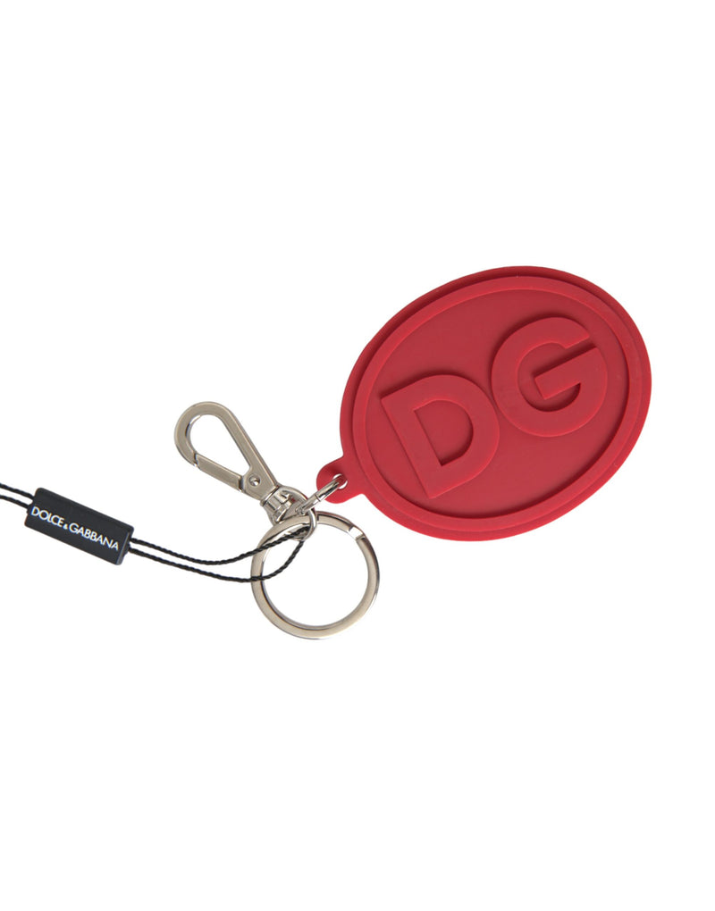 Red Rubber DG Logo Silver Brass Metal Keyring Keychain Dolce & Gabbana