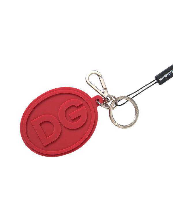 Red Rubber DG Logo Silver Brass Metal Keyring Keychain Dolce & Gabbana