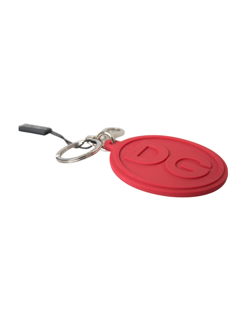 Red Rubber DG Logo Silver Brass Metal Keyring Keychain Dolce & Gabbana