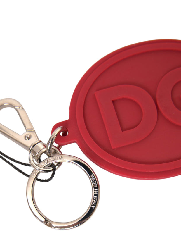 Red Rubber DG Logo Silver Brass Metal Keyring Keychain Dolce & Gabbana