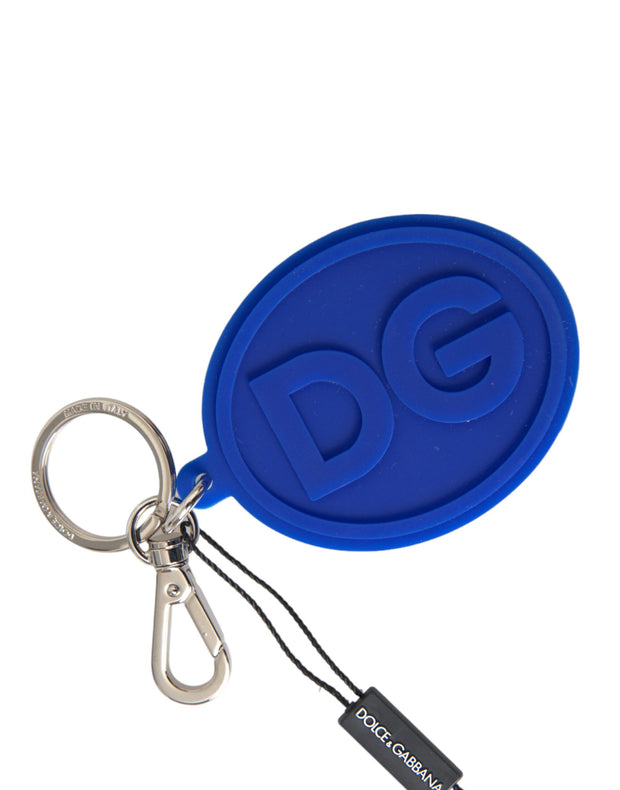 Blue Rubber DG Logo Silver Brass Metal Keyring Keychain Dolce & Gabbana