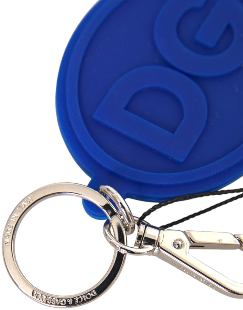 Blue Rubber DG Logo Silver Brass Metal Keyring Keychain Dolce & Gabbana