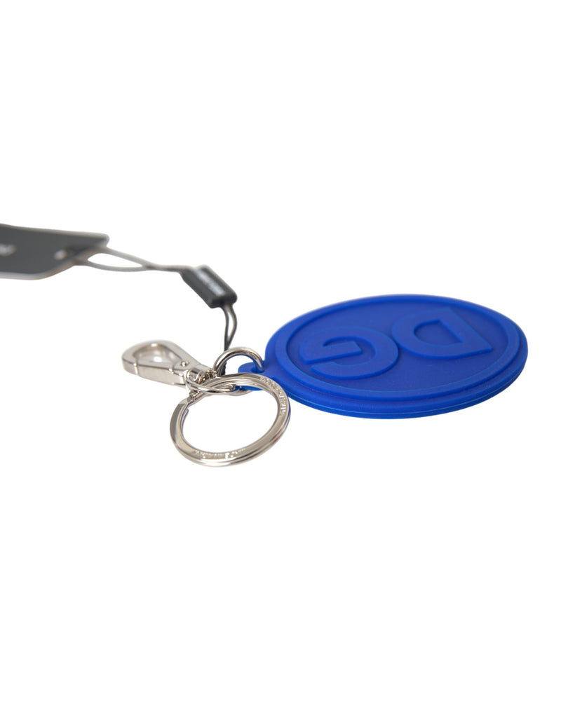 Blue Rubber DG Logo Silver Brass Metal Keyring Keychain Dolce & Gabbana