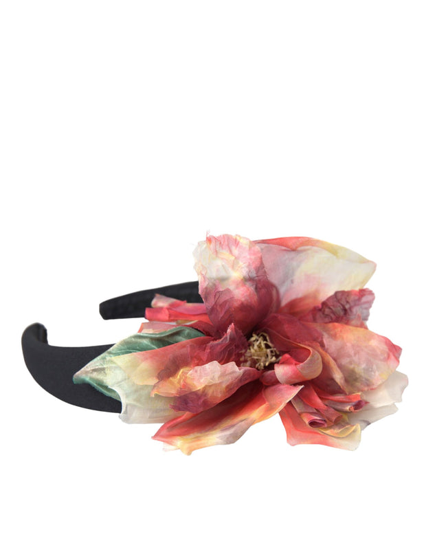 Rose Pink Silk Floral Black Tiara Women Hairband Diadem Dolce & Gabbana