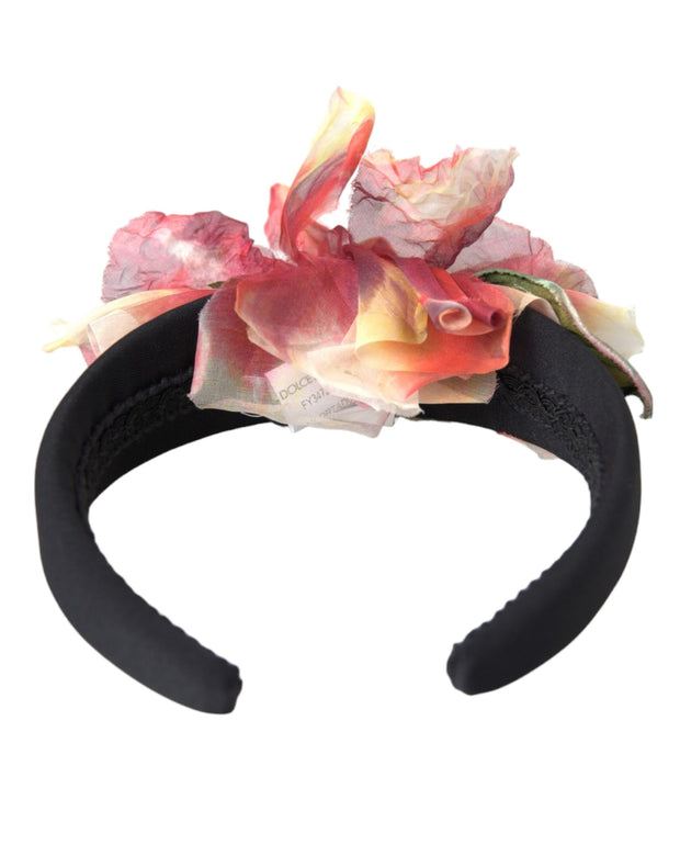 Rose Pink Silk Floral Black Tiara Women Hairband Diadem Dolce & Gabbana