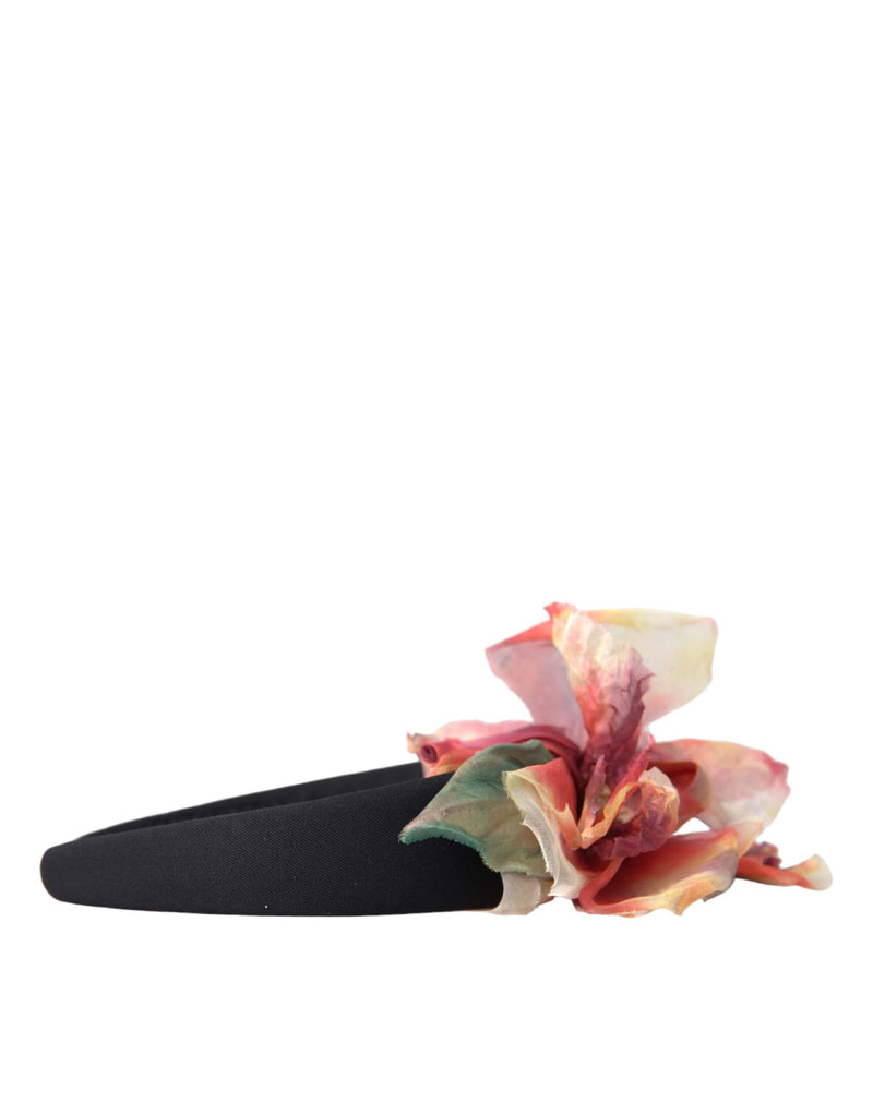 Rose Pink Silk Floral Black Tiara Women Hairband Diadem Dolce & Gabbana