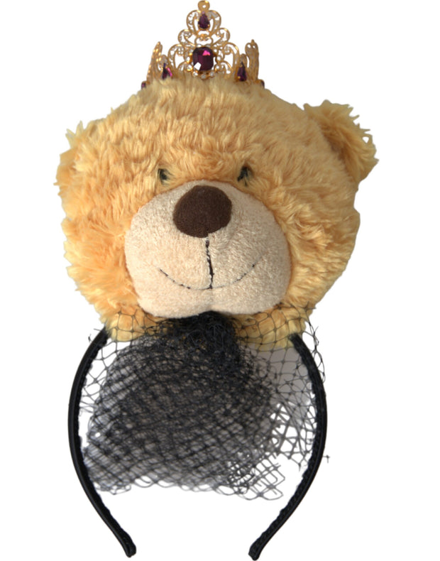 Brown Teddy Bear Gold Crystal Crown Hair Band Diadem Dolce & Gabbana