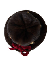 Dark Brown Mink Fur Gold Crystal Crown Hat Dolce & Gabbana