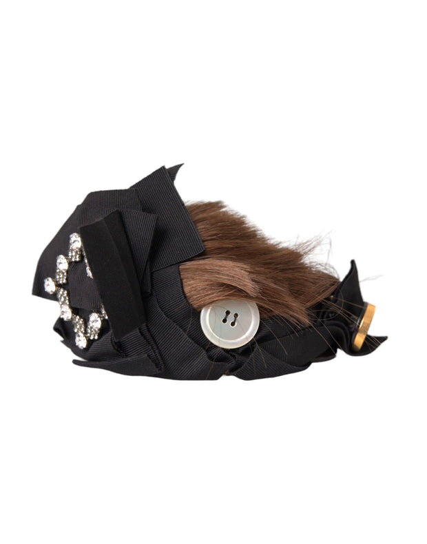 Black Crystal Button Brown Hair Women Headband Diadem Dolce & Gabbana