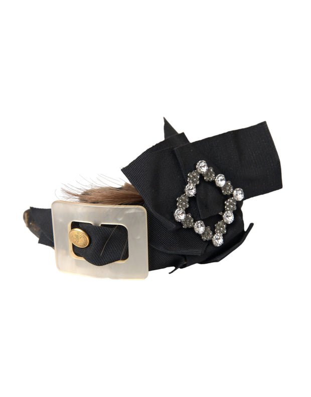 Black Crystal Button Brown Hair Women Headband Diadem Dolce & Gabbana