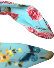 Turquoise Floral Applique Silk Women Headband Diadem Dolce & Gabbana